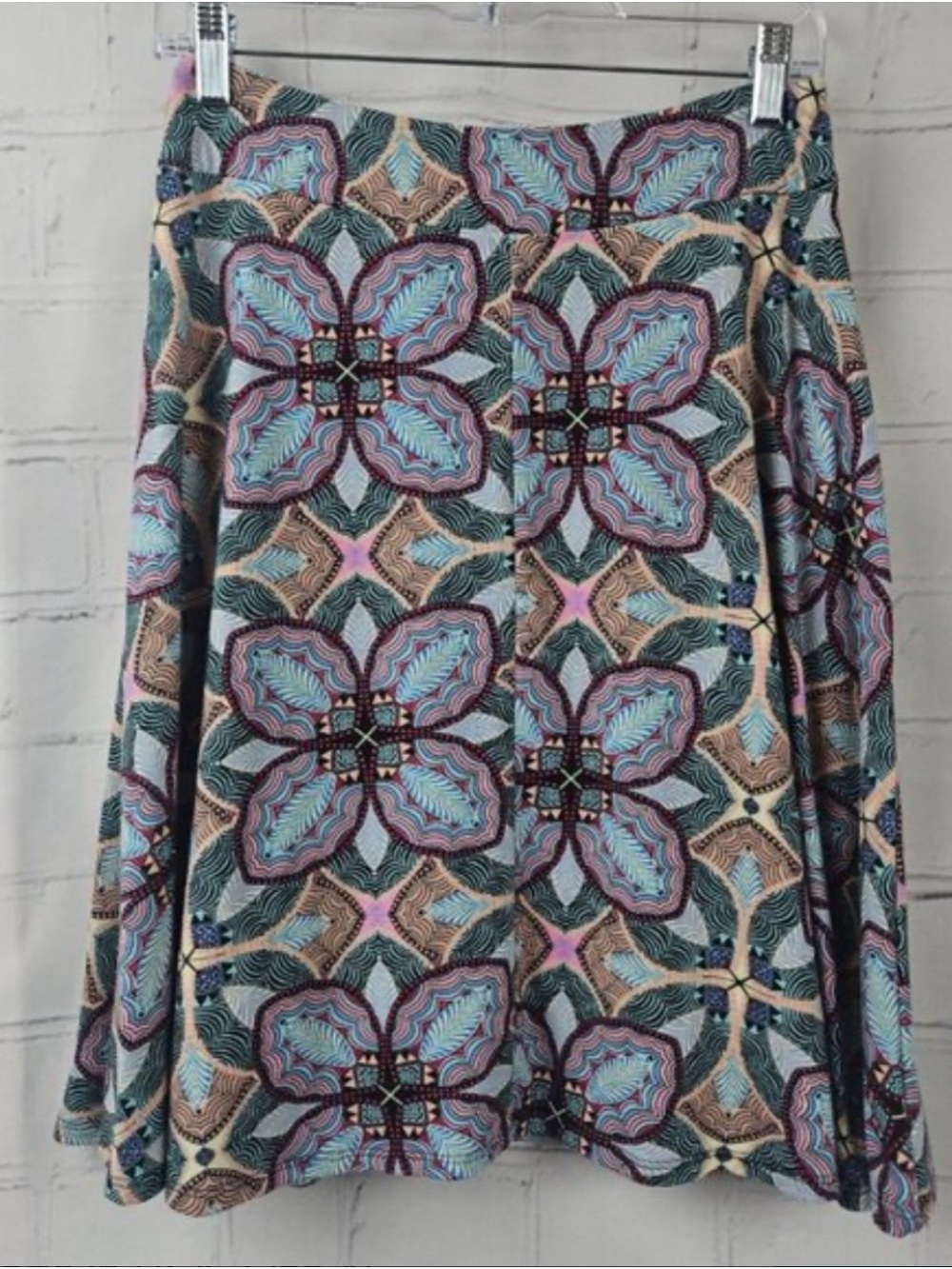 Renee C. A-Line Skirt in Blue, Pink & Cream Geometric Floral